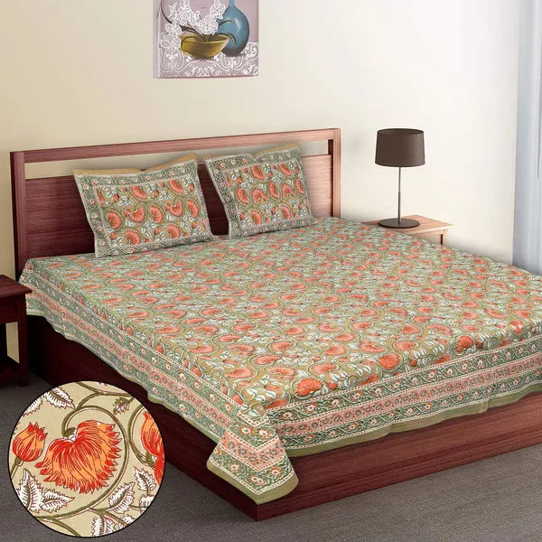 Orange_Cotton_Royal_Blossom_Empire_Double_Bedsheet_With_Pillow_Cover_108_X_108_Cm